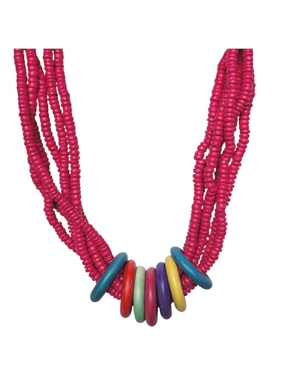 Vintage Pink Beaded Multi Strand Necklace Boho Retro